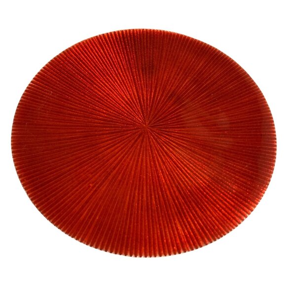 Mid Century Red Enamel Plate or Candle Holder Metal And Cork Bottom Set of 2 - Picture 3 of 5